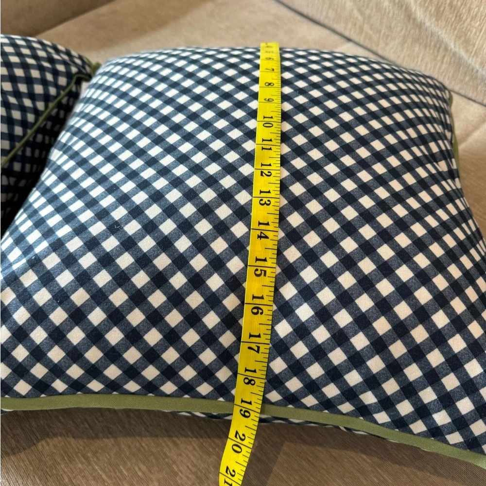Pottery Barn Navy Gingham Throw Pillows with Green Trim – Set of 2 (18x18) - Picture 9 of 10
